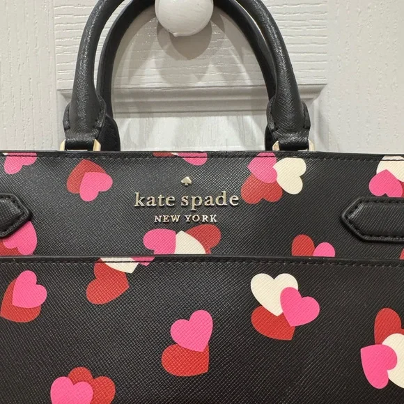 Kate Spade Black Satchel with Pink and Red Hearts - Picture 13 of 13